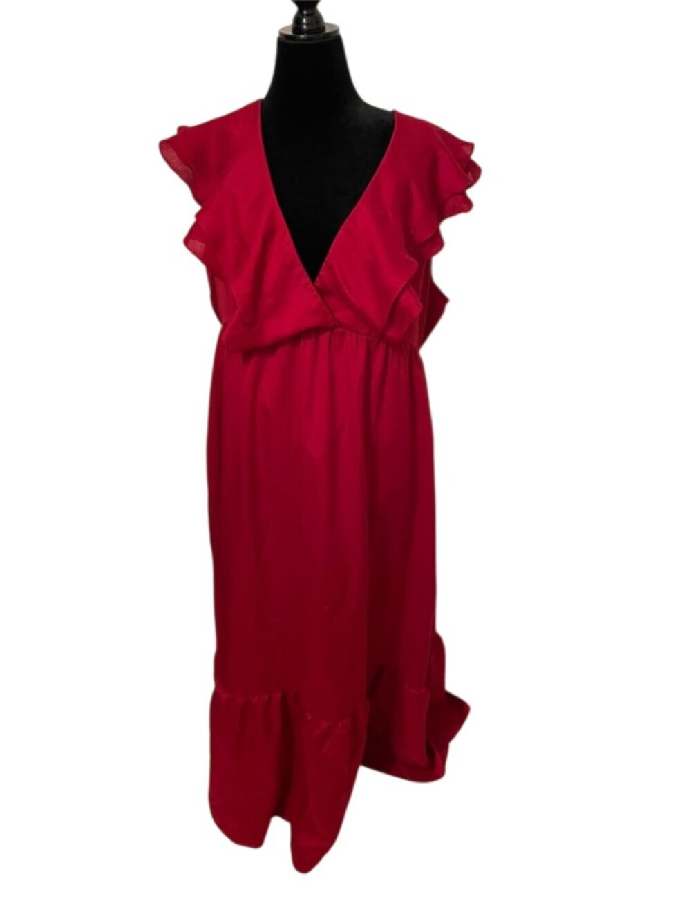 A New Day Red Ruffle Sleeve V-Neck Tiered Maxi Dress Women's XXL